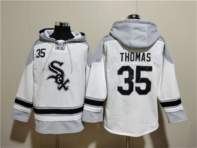 Men's Chicago White Sox #35 Frank Thomas White Ageless Must-Have Lace-Up Pullover Hoodie
